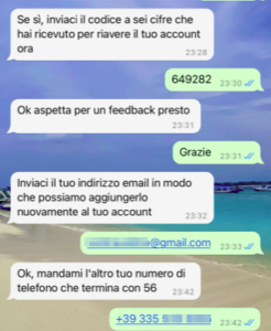 Contatto hacker via whatsapp